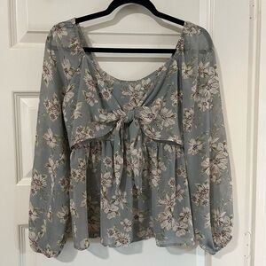 Willow Root Blue Floral Print Women's Top Sz S